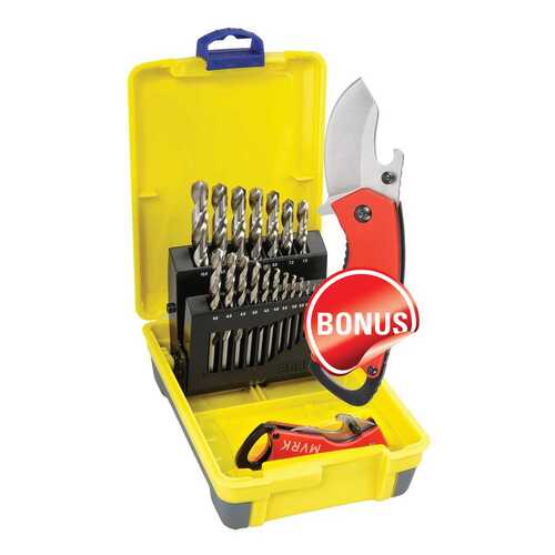 Bordo 2007-M2-C18 19 Piece 1-10mm Bright HSS Jobber Drill Set Bonus Stubbie Folding Knife