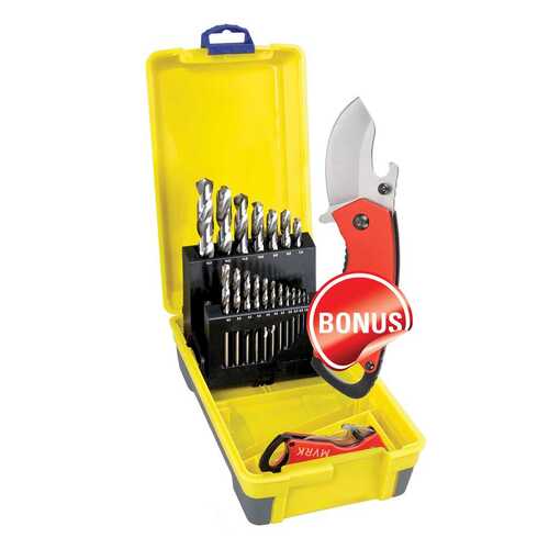 Bordo 2007-M5-C18 19 Piece 1-13mm Bright HSS Jobber Drill Set Bonus Stubbie Folding Knife