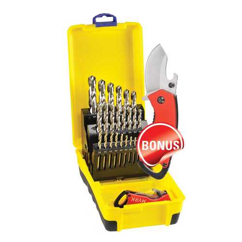Bordo 2007-M3-C18 25 Piece Bright HSS Jobber Drill Set Bonus Stubbie Folding Knife