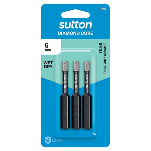 Sutton 6mm Diamond Core Drill Bit Wet/Dry, 3/Pack - D618T0600