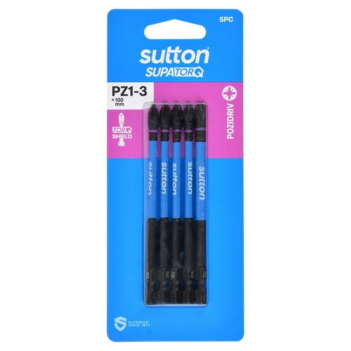 Sutton S202S05B03 PZ2 x 100mm Pozidriv Screwdriver Bit Set S202 Supatorq, 5 Pcs