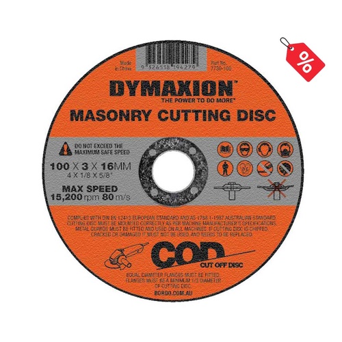 Dymaxion Masonry Cutting Disc 100 x 3 x 16mm Bore - Pack of 5