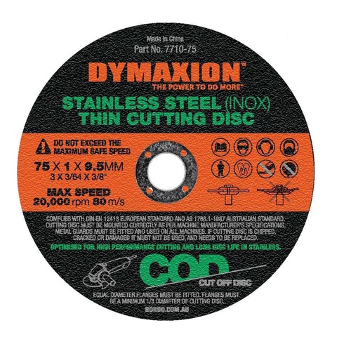 Dymaxion 75mm Stainless Steel (INOX) Thin Cutting Disc - 10/Pack