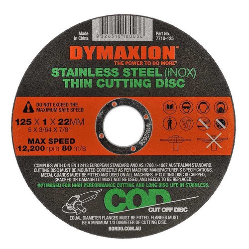 Dymaxion 125mm Stainless Steel (INOX) Thin Cutting Disc, 100 Pieces