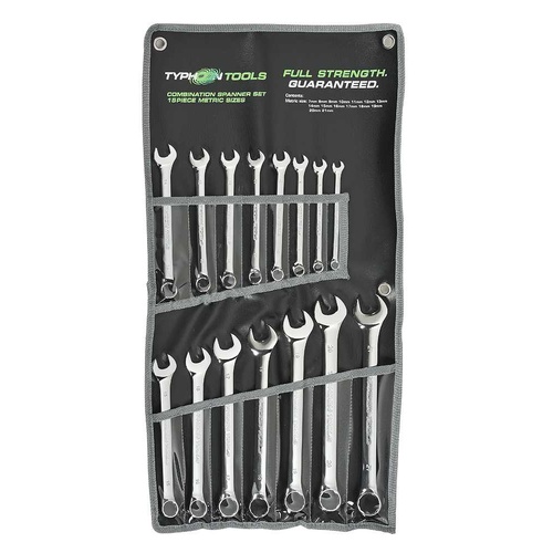 Typhoon Tools 7 - 21mm Metric Combination Spanner Set, 15 Pieces